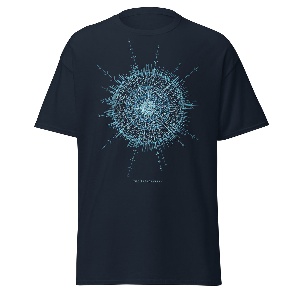 The Radiolarian graphic tee in Navy, original art by AuraCanvas