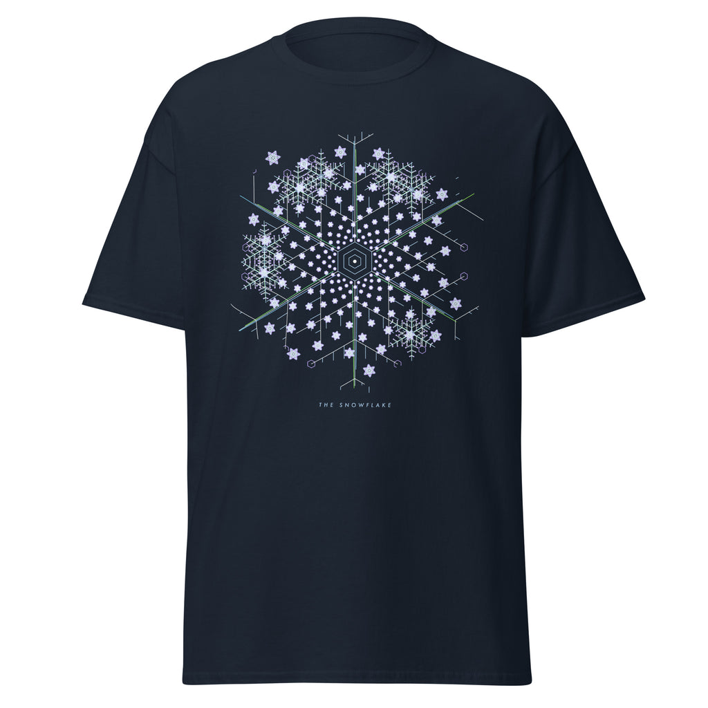 The Snowflake graphic tee in Navy, original art by AuraCanvas