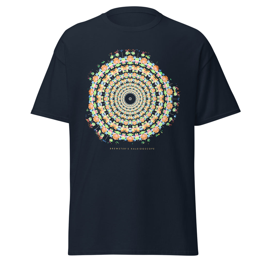 Brewster's Kaleidoscope graphic tee in Navy, original art by AuraCanvas