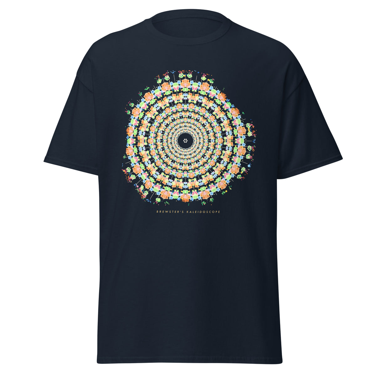 Brewster's Kaleidoscope graphic tee in Navy, original art by AuraCanvas