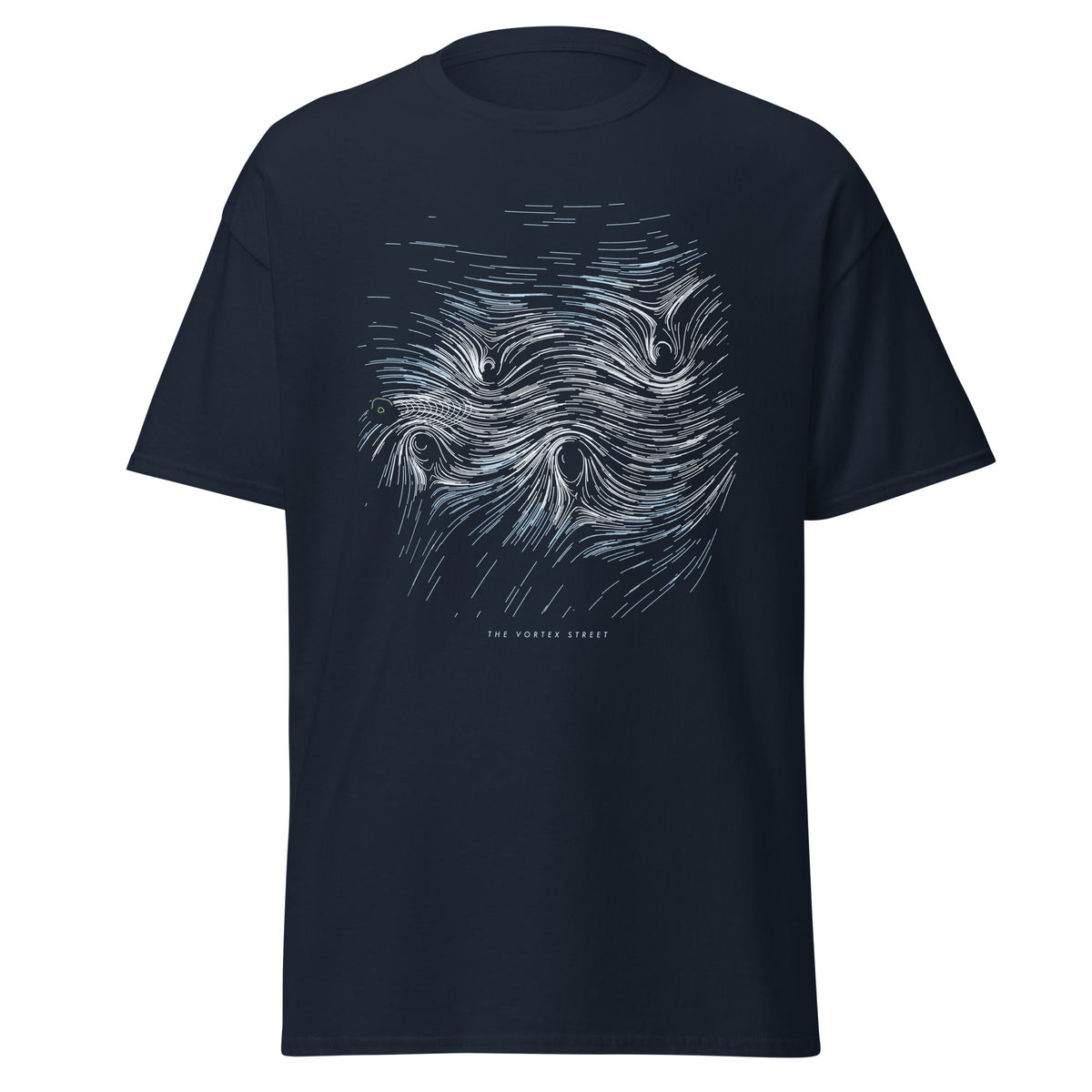 The Vortex Street graphic tee in Navy, original art by AuraCanvas