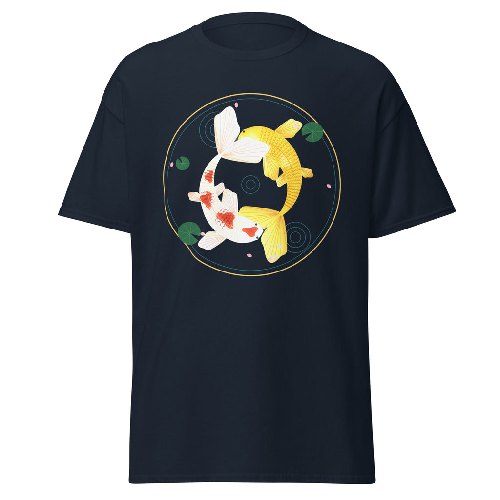 Koi Orbit graphic tee in Navy, original art by AuraCanvas