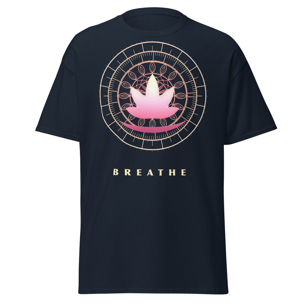 Sacred Lotus graphic tee in Navy, original art by AuraCanvas