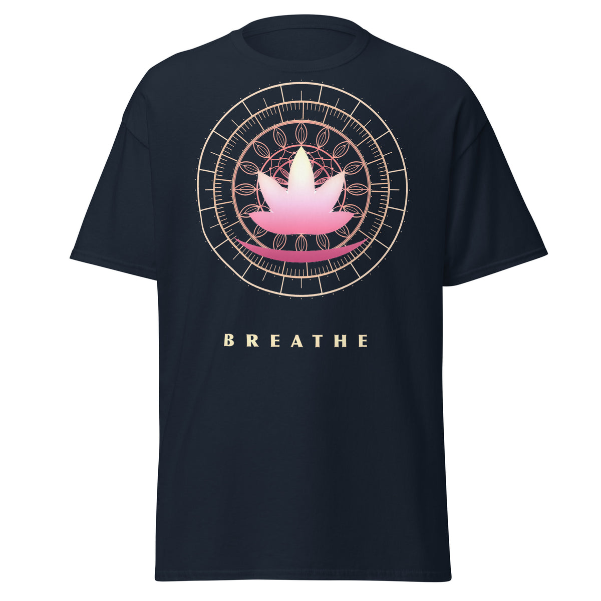 Sacred Lotus graphic tee in Navy, original art by AuraCanvas
