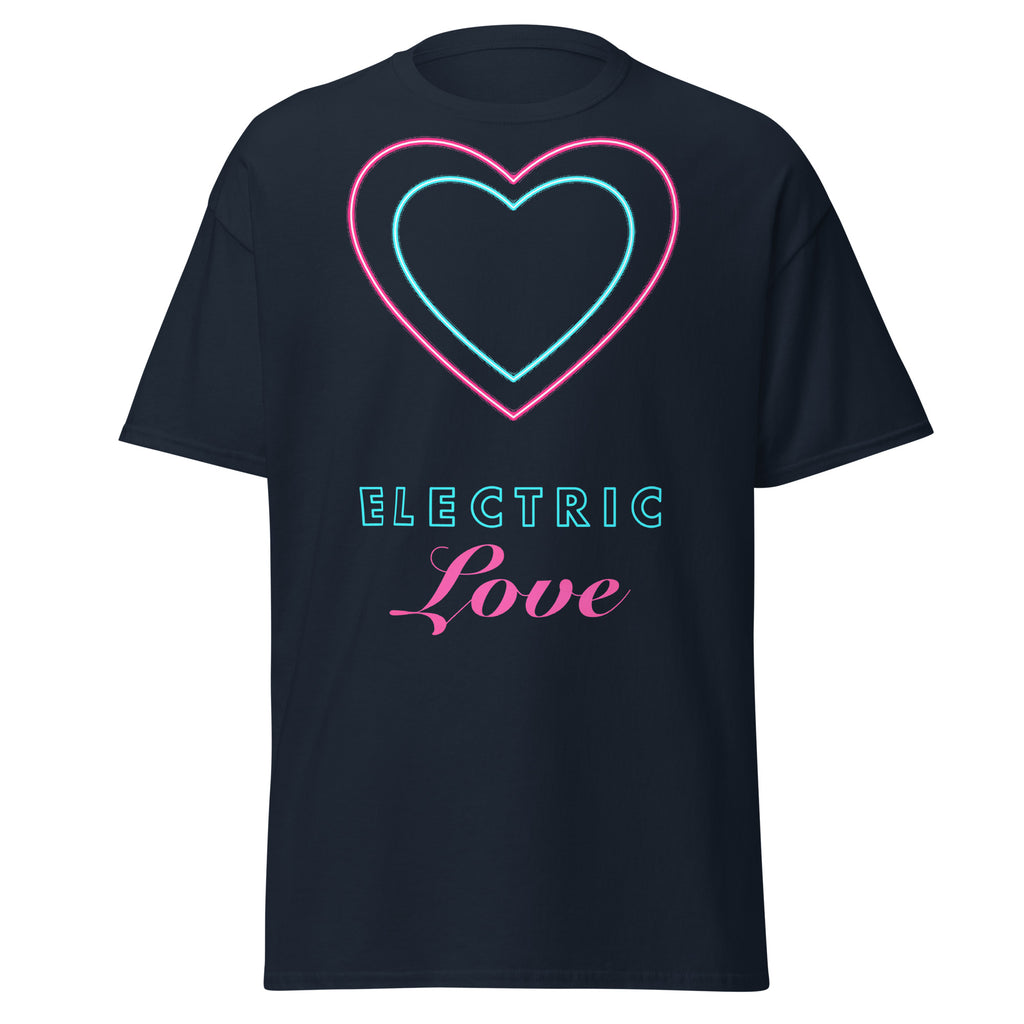 Electric Love graphic tee in Navy, original art by AuraCanvas