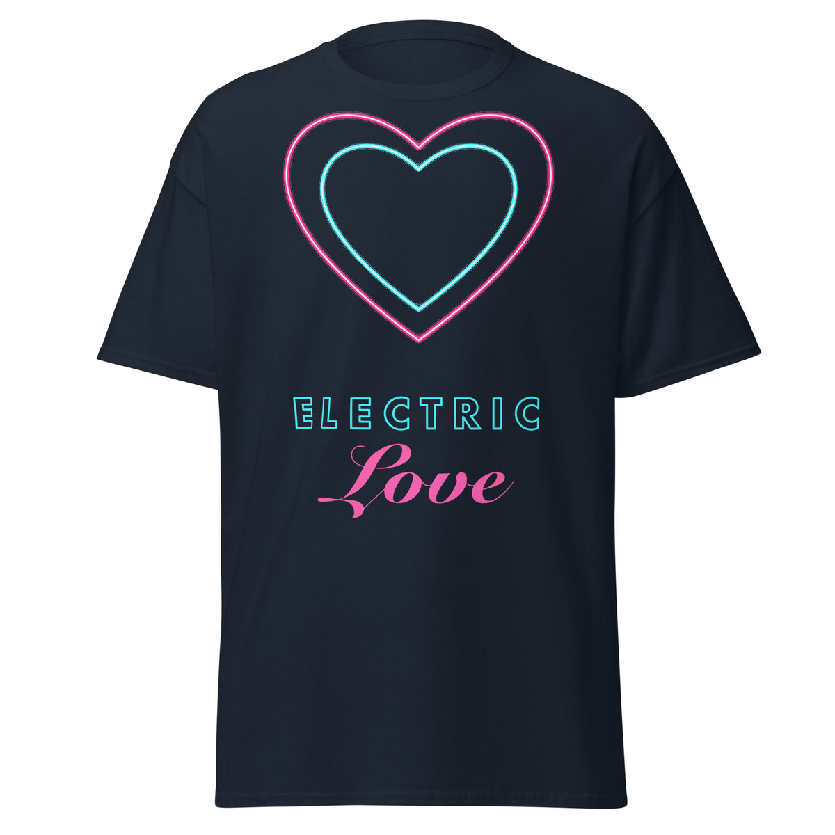 Electric Love graphic tee in Navy, original art by AuraCanvas