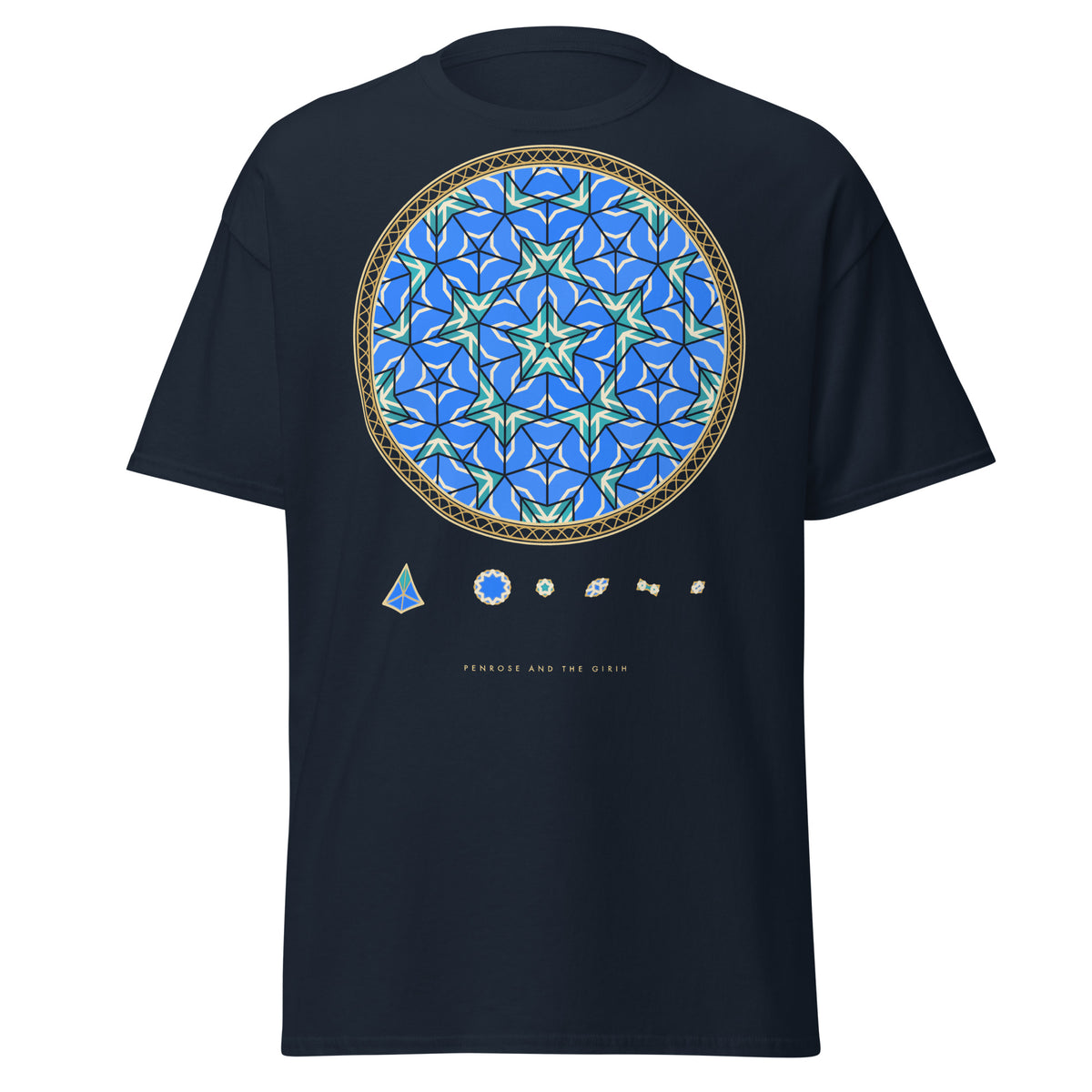Penrose and the Girih graphic tee in Navy, original art by AuraCanvas
