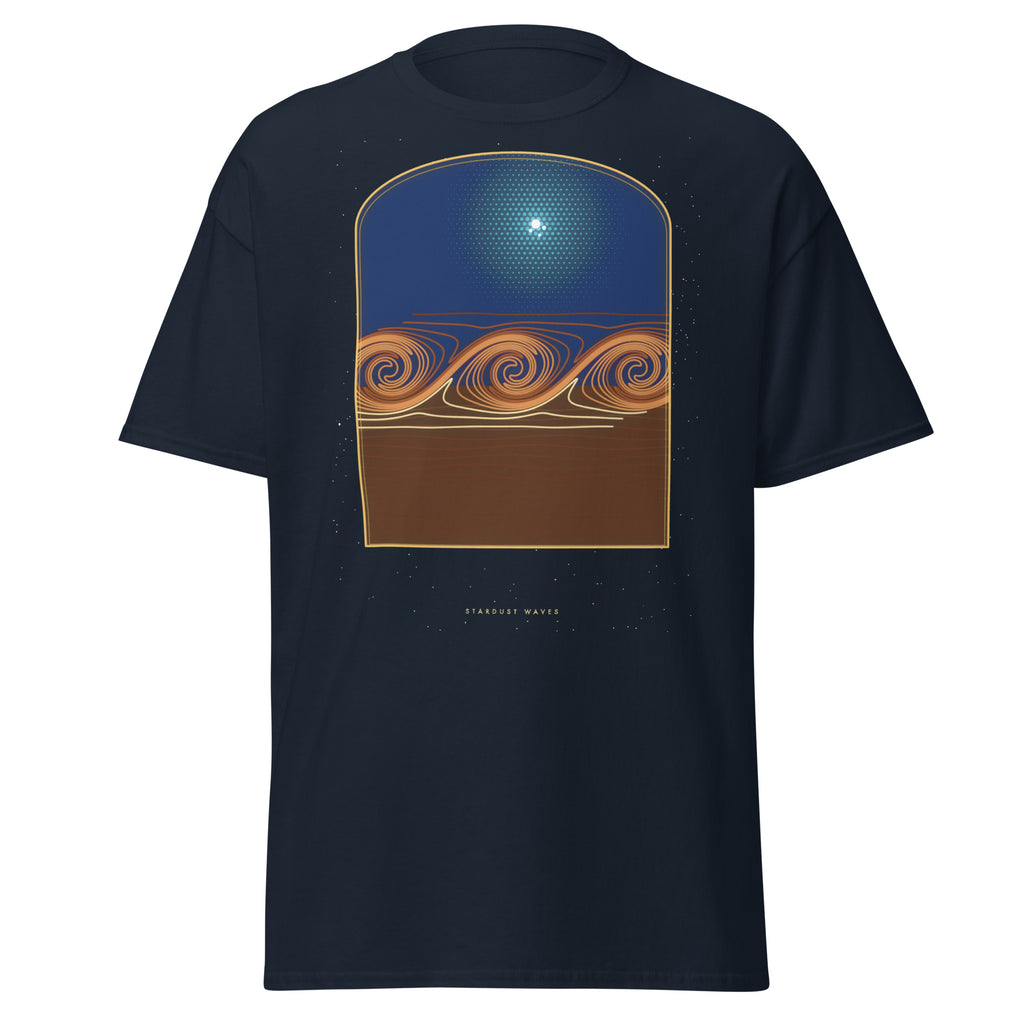 Stardust Waves graphic tee in Navy, original art by AuraCanvas