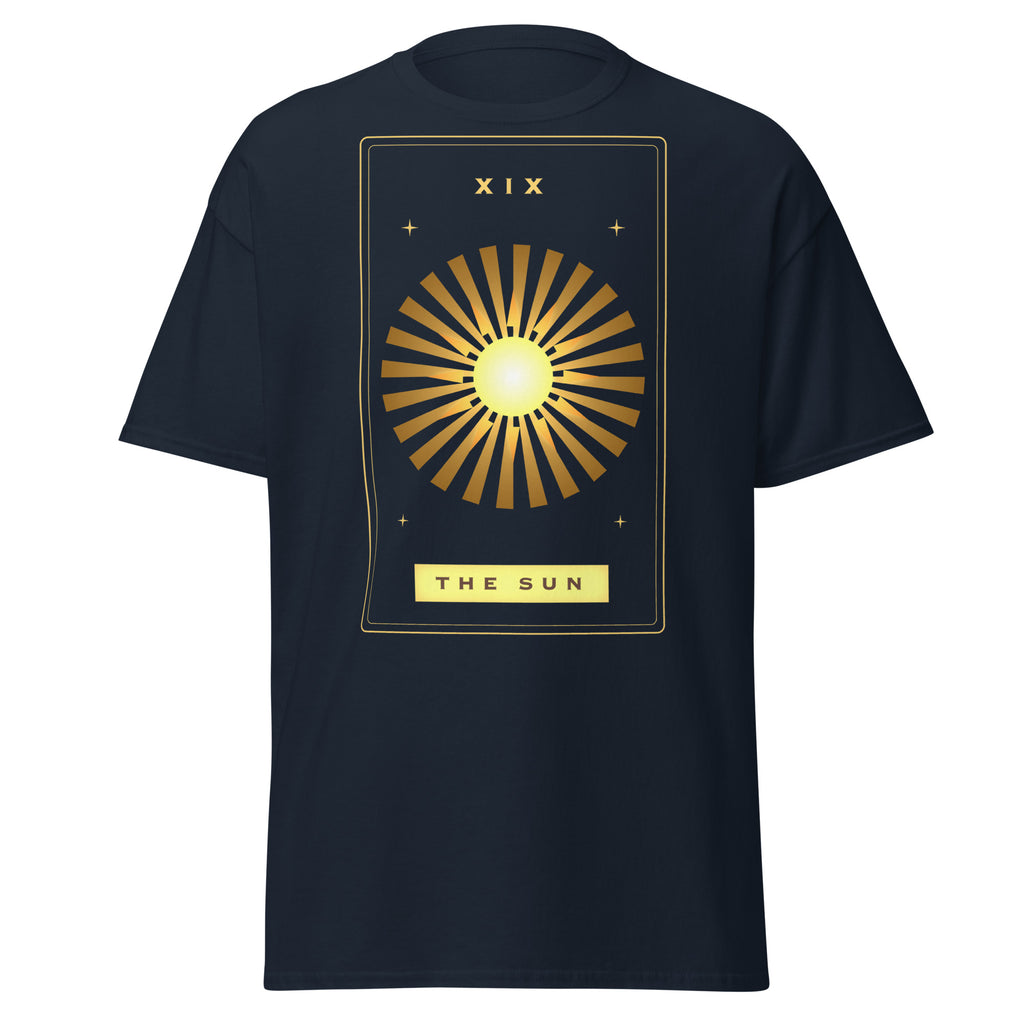 The Sun graphic tee in Navy, original art by AuraCanvas