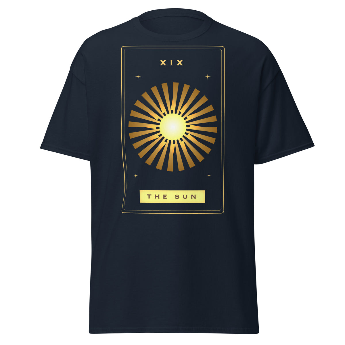 The Sun graphic tee in Navy, original art by AuraCanvas