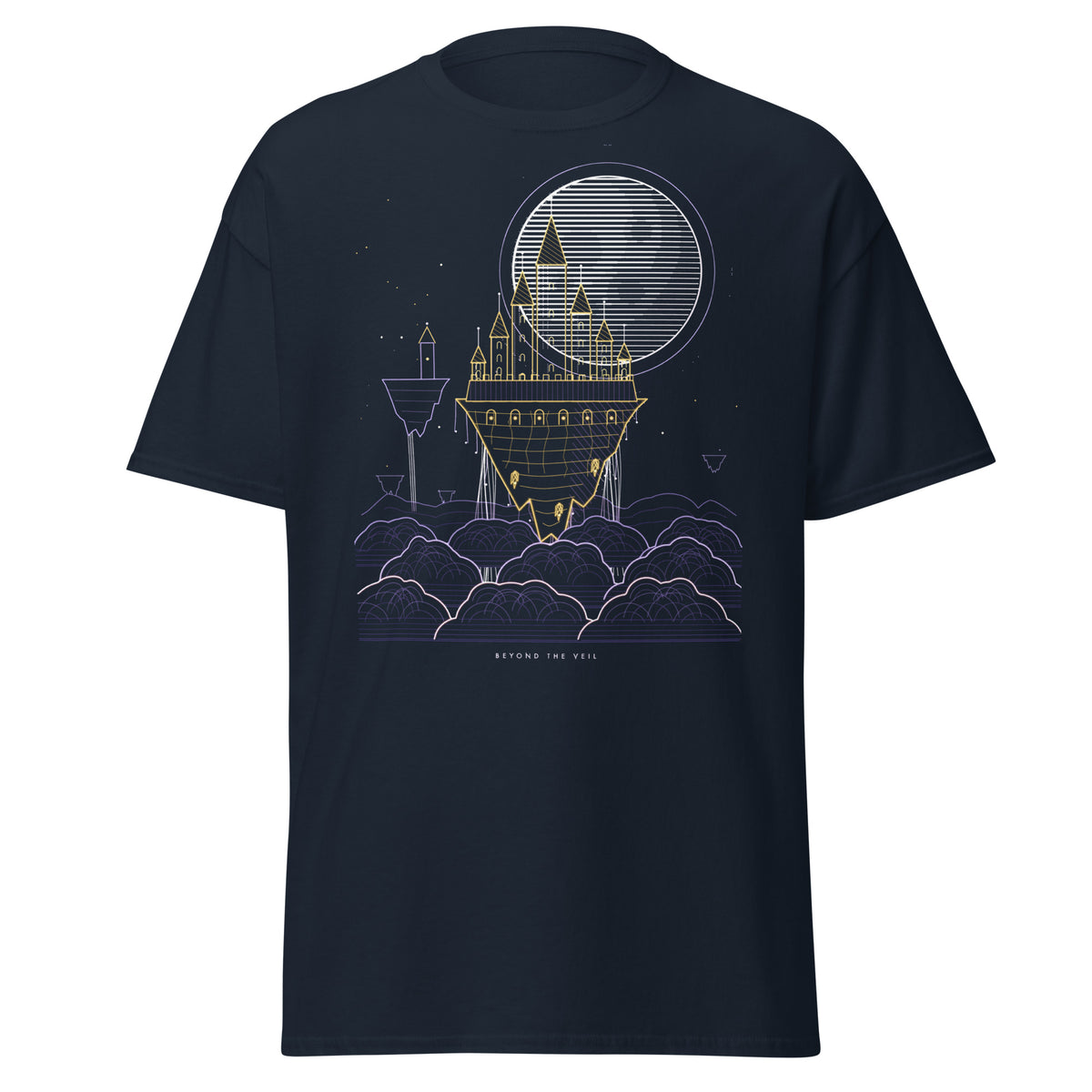 Beyond the Veil graphic tee in Navy, original art by AuraCanvas