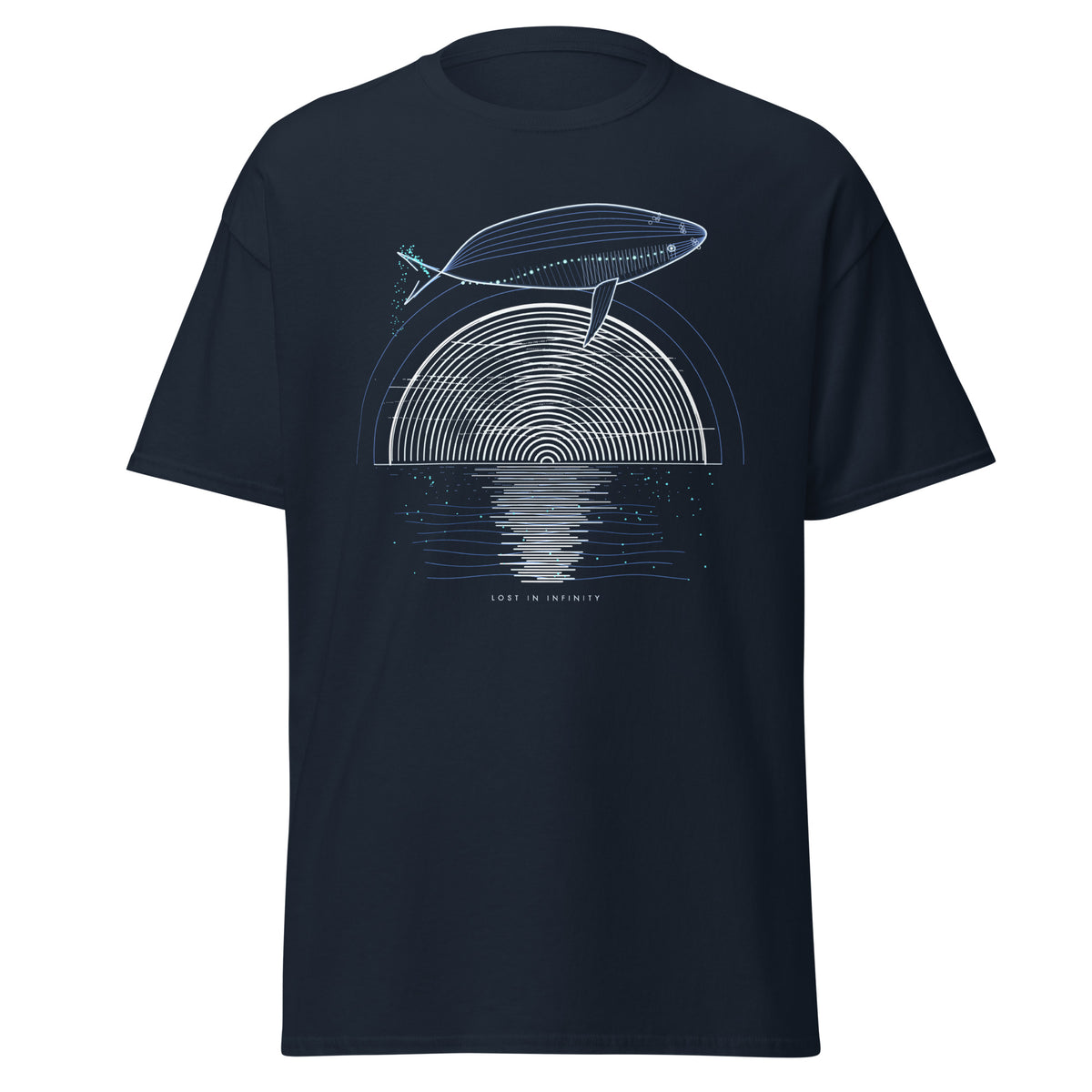 Lost in Infinity graphic tee in Navy, original art by AuraCanvas
