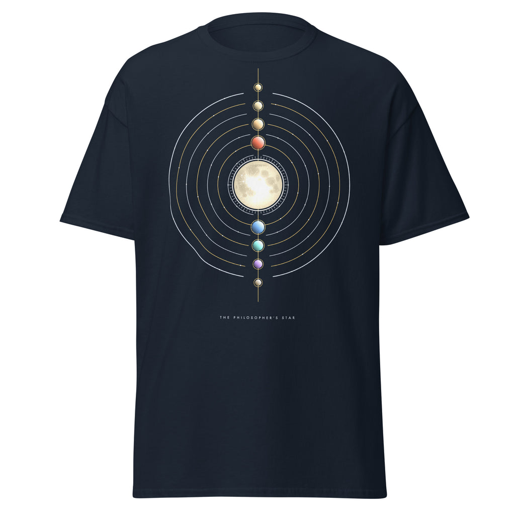 The Philosopher's Star graphic tee in Navy, original art by AuraCanvas