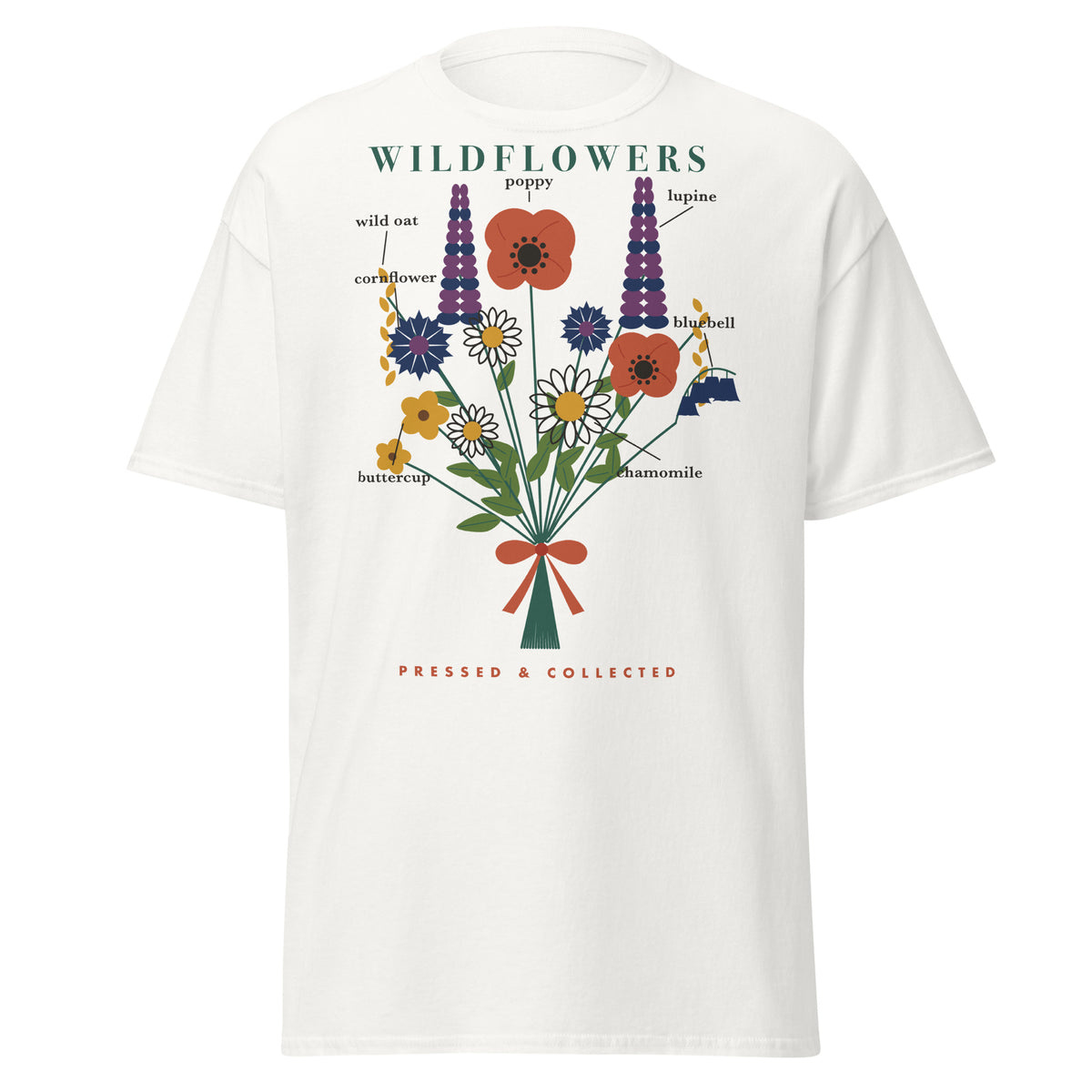 Wildflower Field Guide graphic tee in White, original art by AuraCanvas