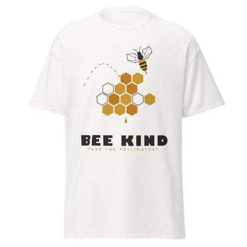 Bee Kind graphic tee in White, original art by AuraCanvas