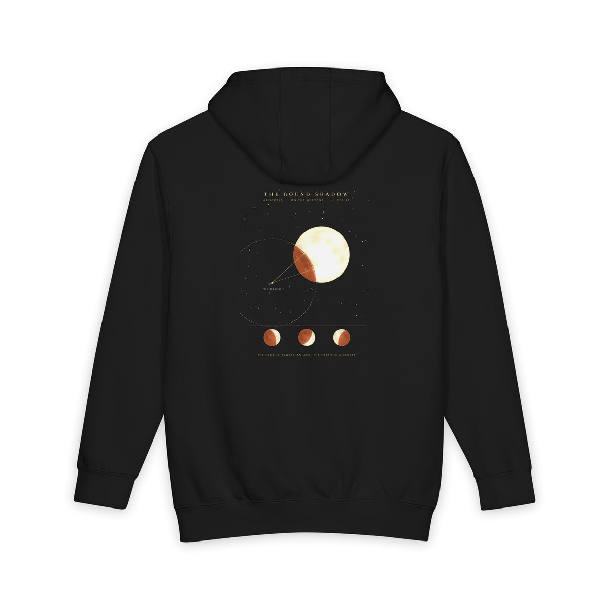 The Round Shadow heavyweight hoodie in Black, original art by AuraCanvas