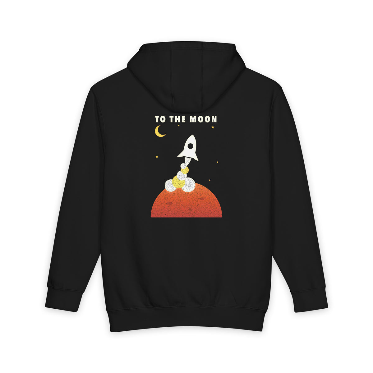 To the Moon heavyweight hoodie in Black, original art by AuraCanvas