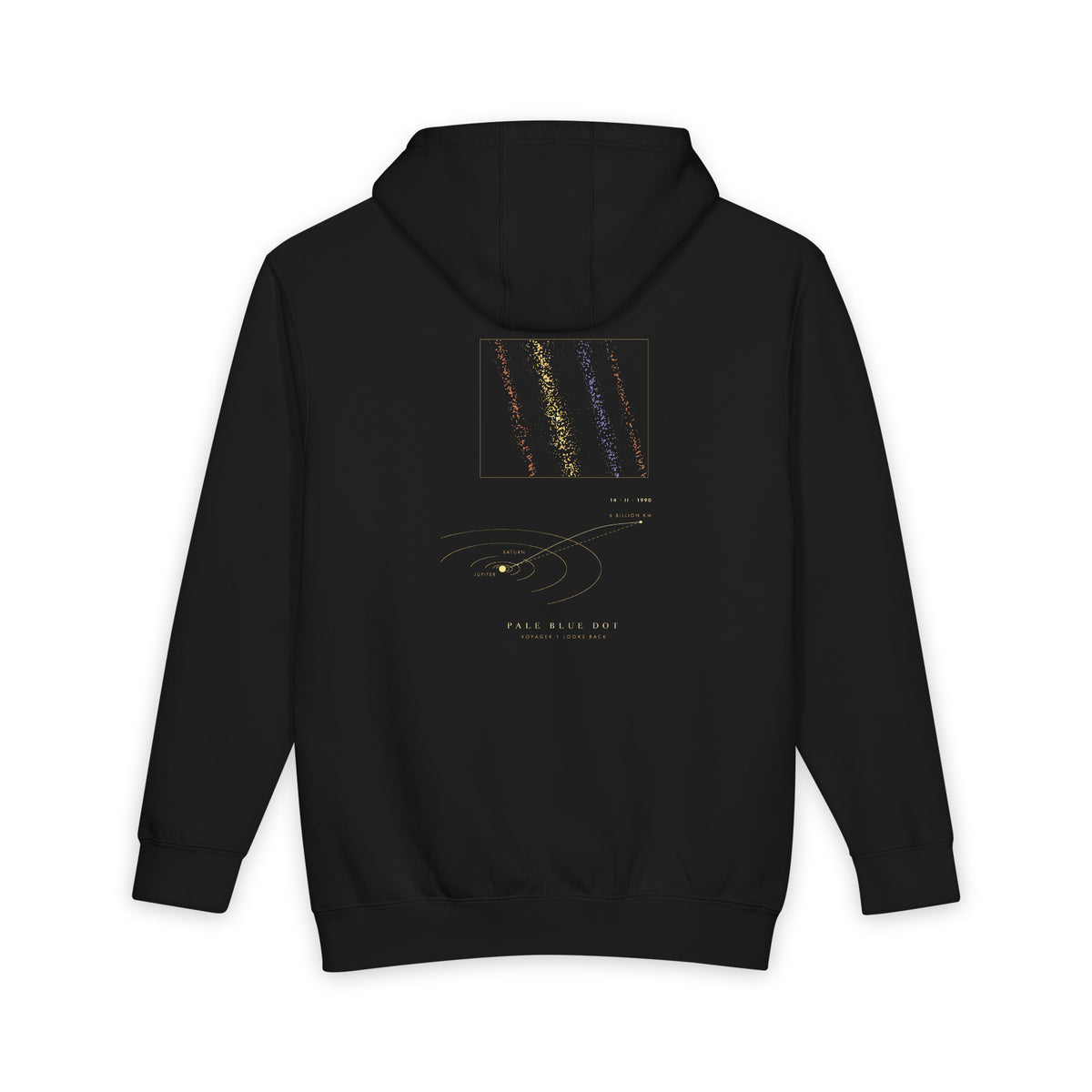 Pale Blue Dot heavyweight hoodie in Black, original art by AuraCanvas