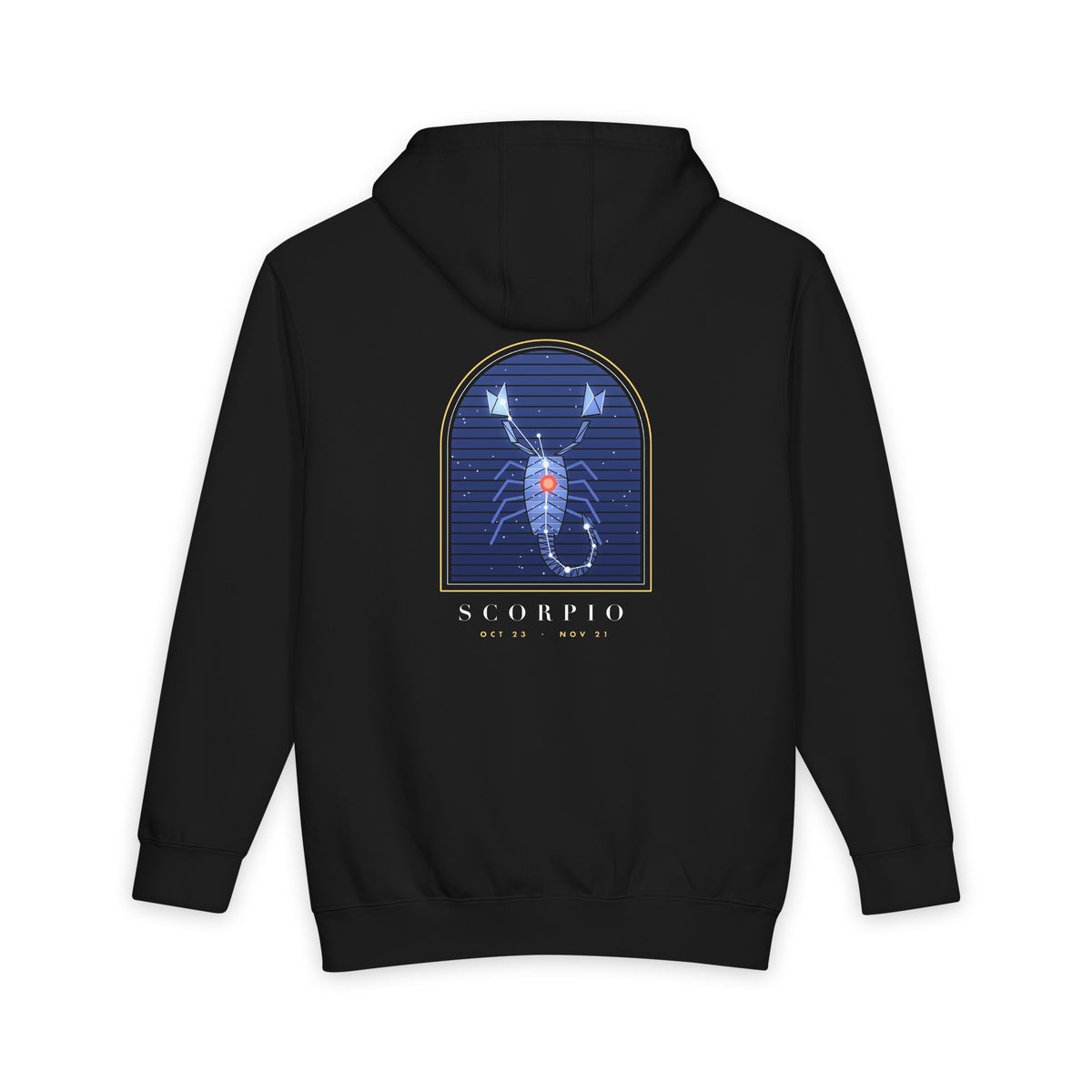 Scorpio heavyweight hoodie in Black, original art by AuraCanvas