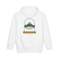 Wander heavyweight hoodie in White, original art by AuraCanvas