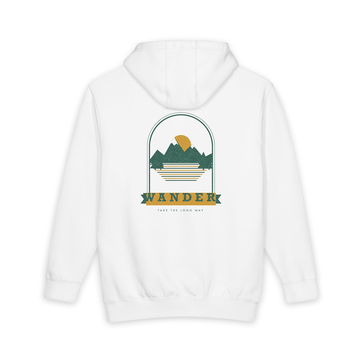 Wander heavyweight hoodie in White, original art by AuraCanvas